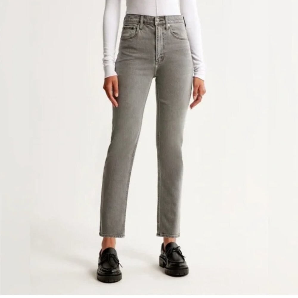 Abercrombie & Fitch The Ankle Straight Ultra High Rise Jeans, Gray/Washed Black